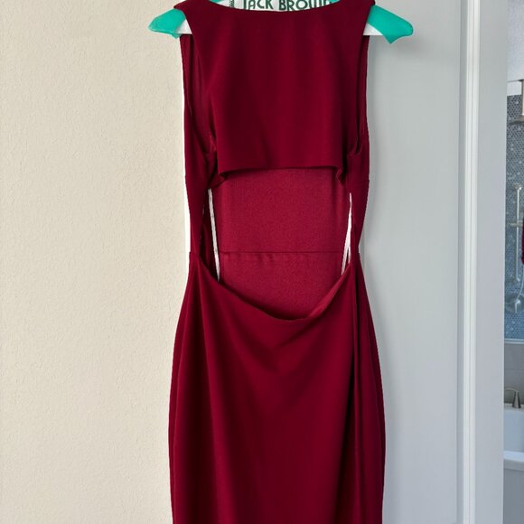 Lulus Sultry Elegance Wine Red Cutout Bodycon Midi Dress - Size Medium - Picture 3 of 3